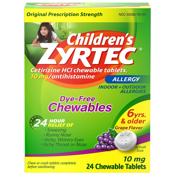 Children's Zyrtec-24 Hour Children's Allergy Chewable Tablets, Grape