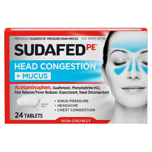 Sudafed Head Congestion + Mucus Non-Drowsy Relief Tablets