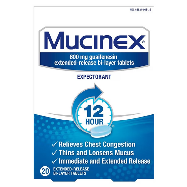 Mucinex 12 Hour Extended Release Tablets, Relieves Chest Congestion, Thins Mucus