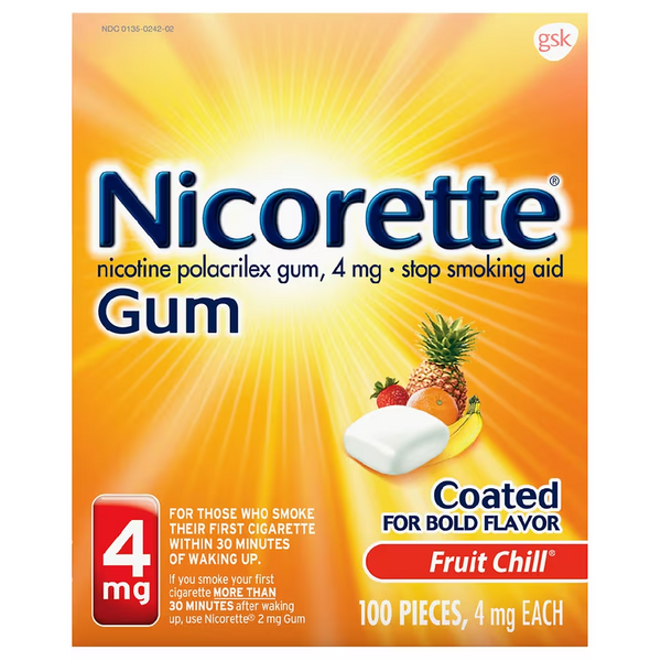 Nicorette-Nicotine Gum to Stop Smoking, 4mg Fruit Chill